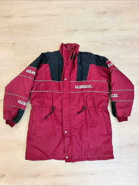 Vintage Arkansas Razorbacks Large Red & Black Color Block Jacket
